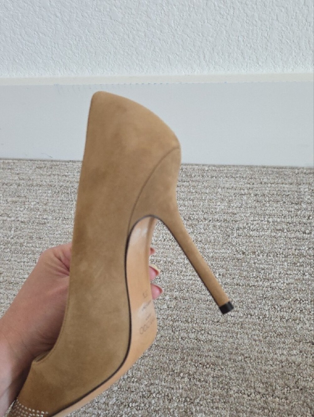 Jimmy Choo Tan Suede Pointed Pumps with Crystal Stud Detailing - Picture 8 of 8
